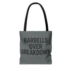 Barbells Over Breakdown Tote Bag