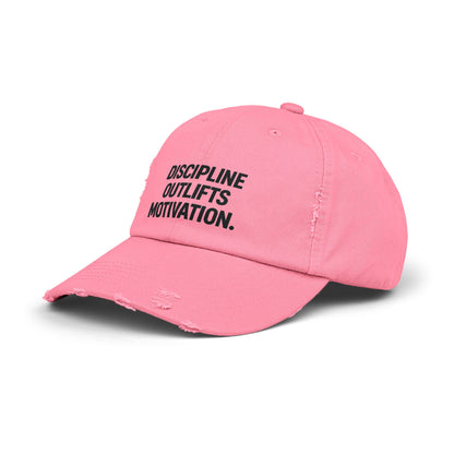 Discipline Outlifts Motivation : Unisex Distressed Cap
