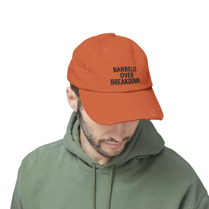 Barbells Over Breakdown: Unisex Distressed Cap