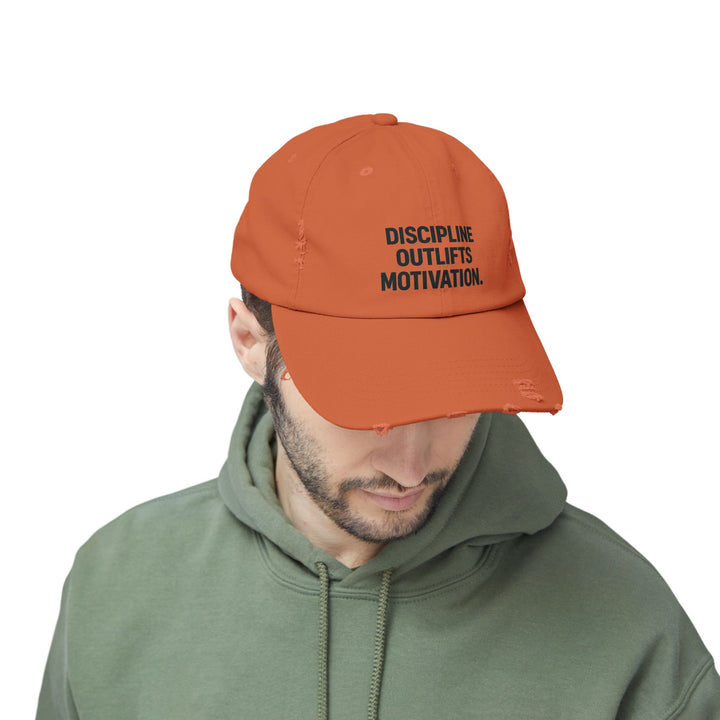 Discipline Outlifts Motivation : Unisex Distressed Cap