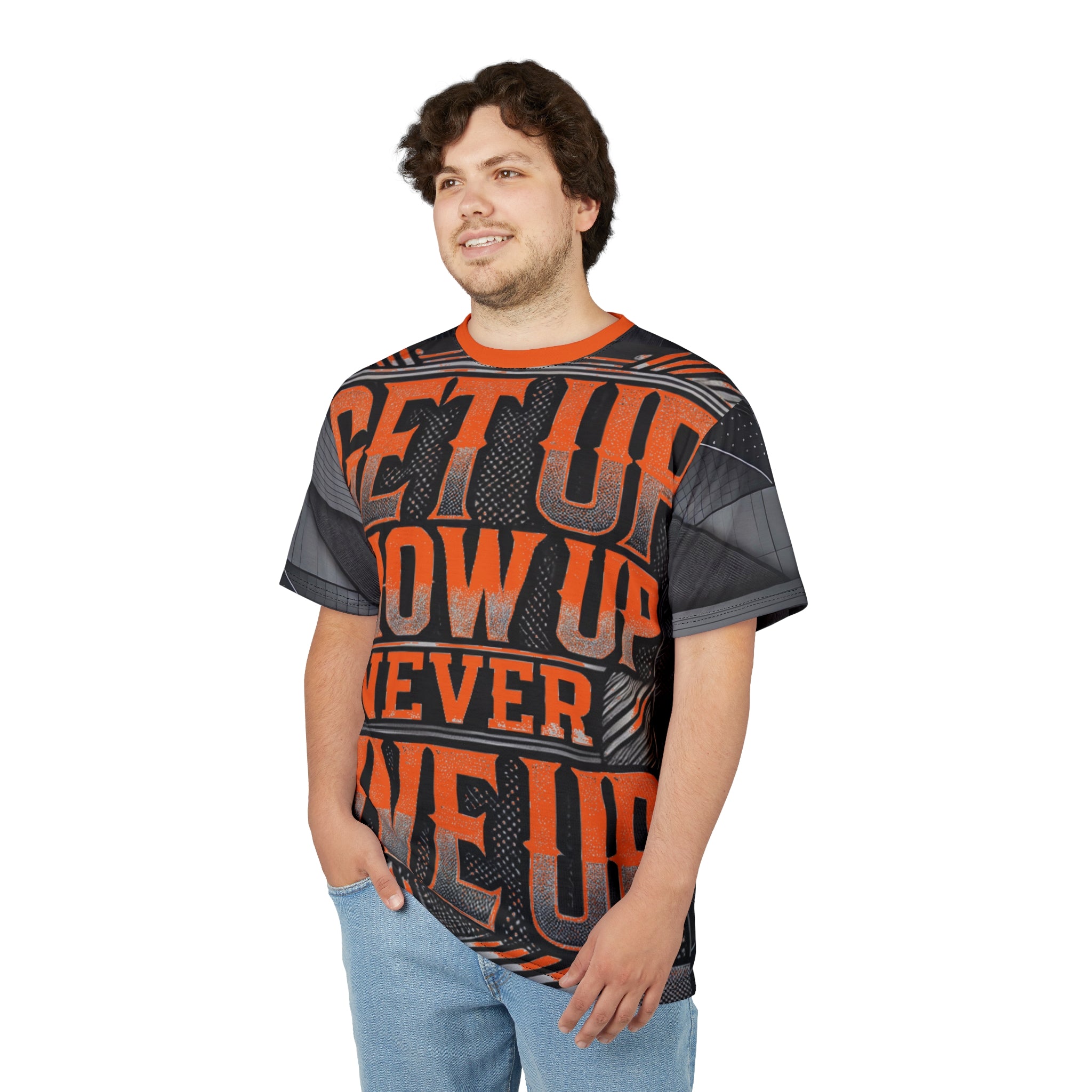 Relentless Drive Tee – Get Up, Show Up, Never Give Up (Orange)