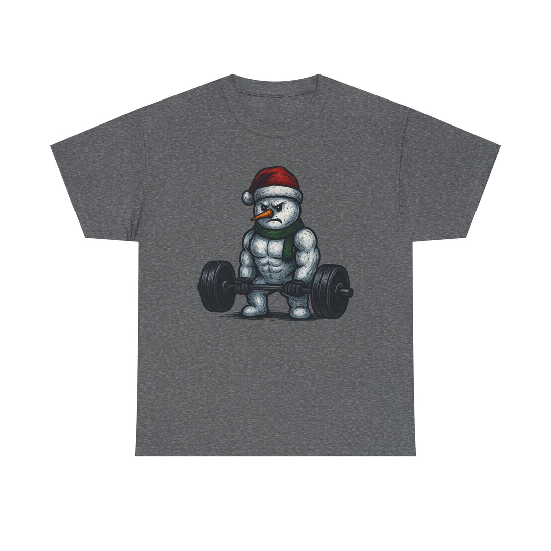 Snowman Deadlifting at the gym. Unisex Heavy Cotton Tee