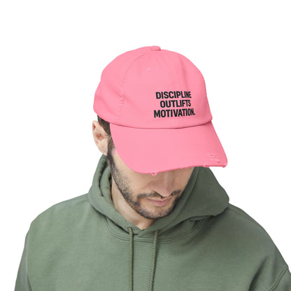 Discipline Outlifts Motivation : Unisex Distressed Cap