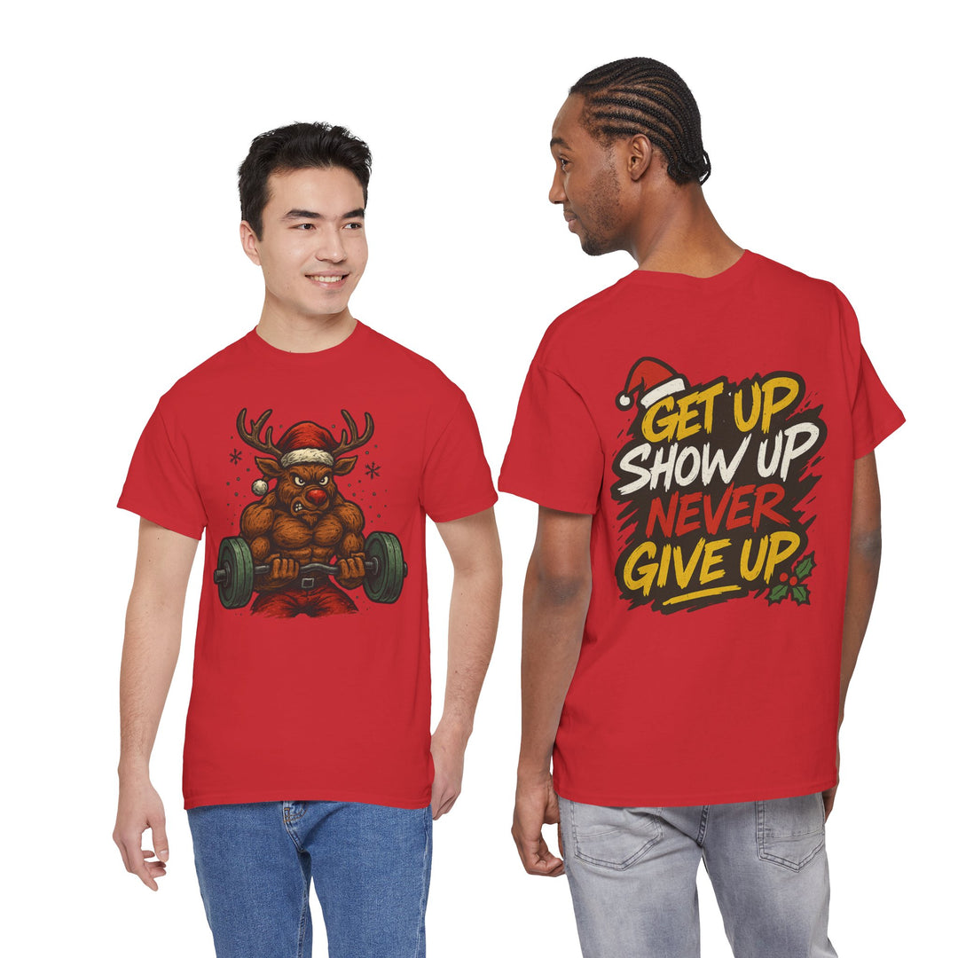 Reindeer Barbell Curl. Unisex Heavy Cotton Tee