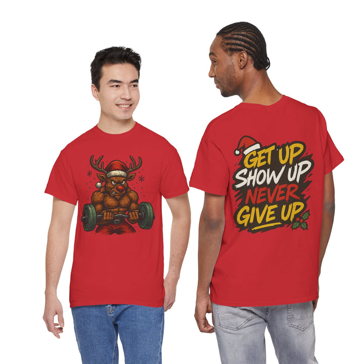 Reindeer Barbell Curl. Unisex Heavy Cotton Tee