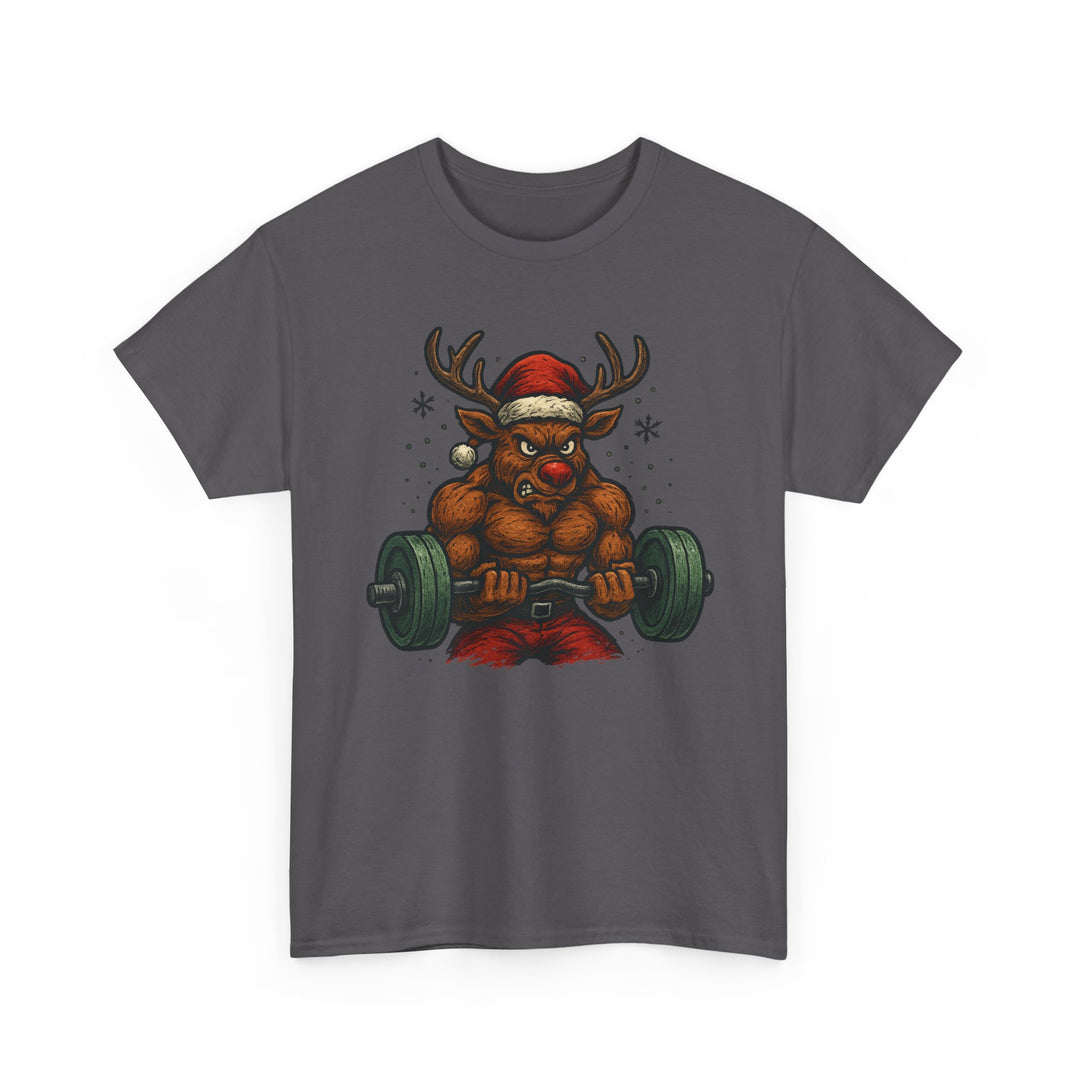Reindeer Barbell Curl. Unisex Heavy Cotton Tee