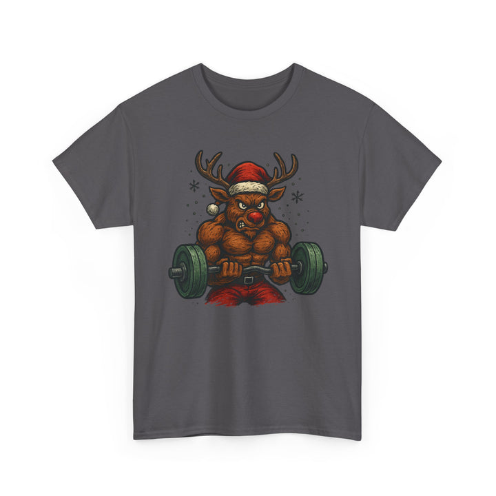 Reindeer Barbell Curl. Unisex Heavy Cotton Tee