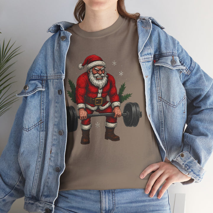 Santa Deadlifting. Unisex Heavy Cotton Tee