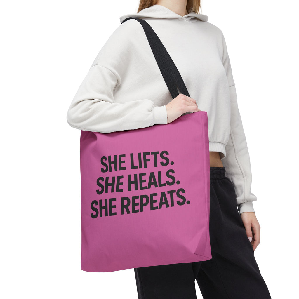 She Lifts. She Heals. She Repeats. Tote Bag