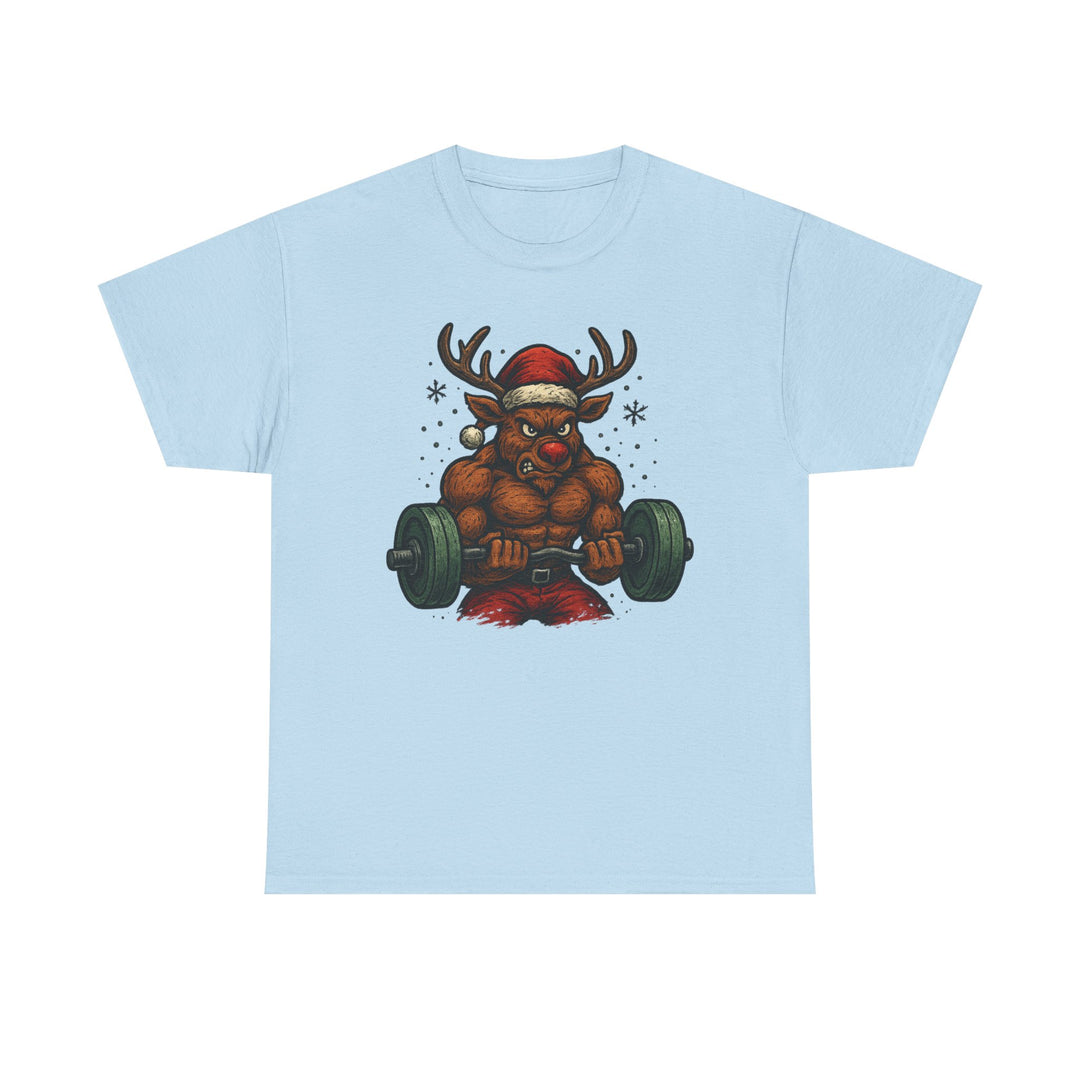 Reindeer Barbell Curl. Unisex Heavy Cotton Tee
