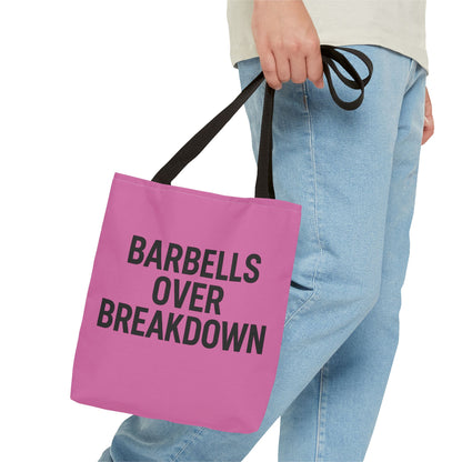 Barbells Over Breakdown Tote Bag