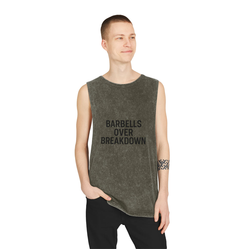 Barbells over breakdown muscle tank