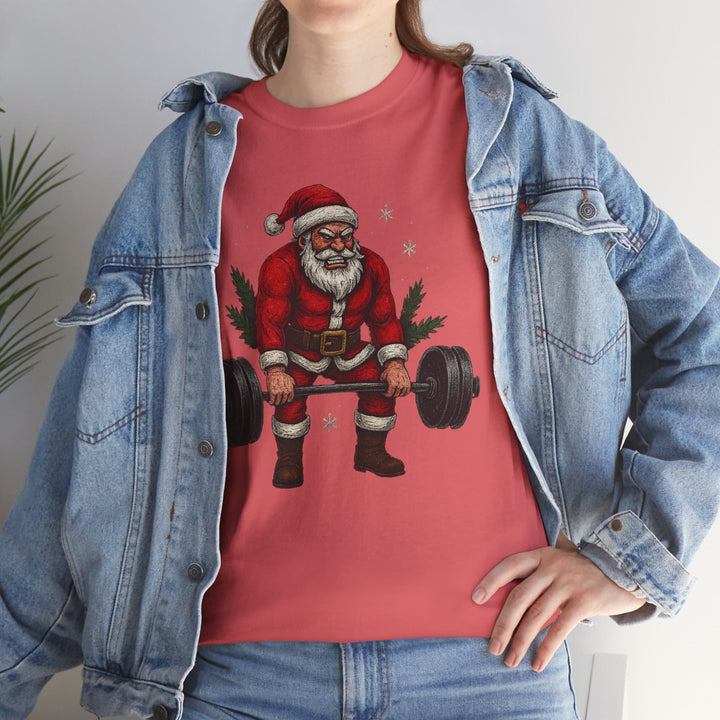 Santa Deadlifting. Unisex Heavy Cotton Tee