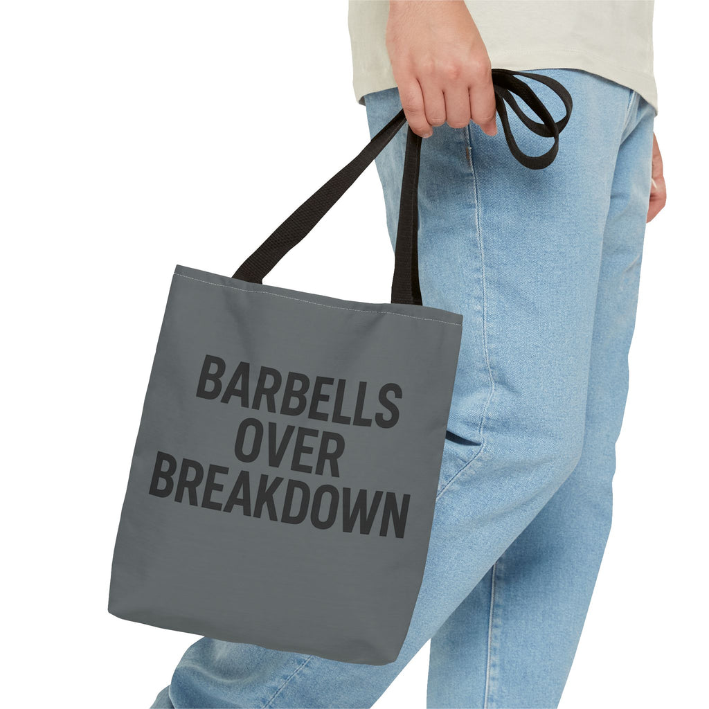 Barbells Over Breakdown Tote Bag