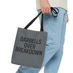 Barbells Over Breakdown Tote Bag