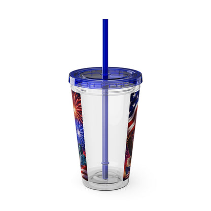Patriotic 4th of July Tumbler with Straw 16oz