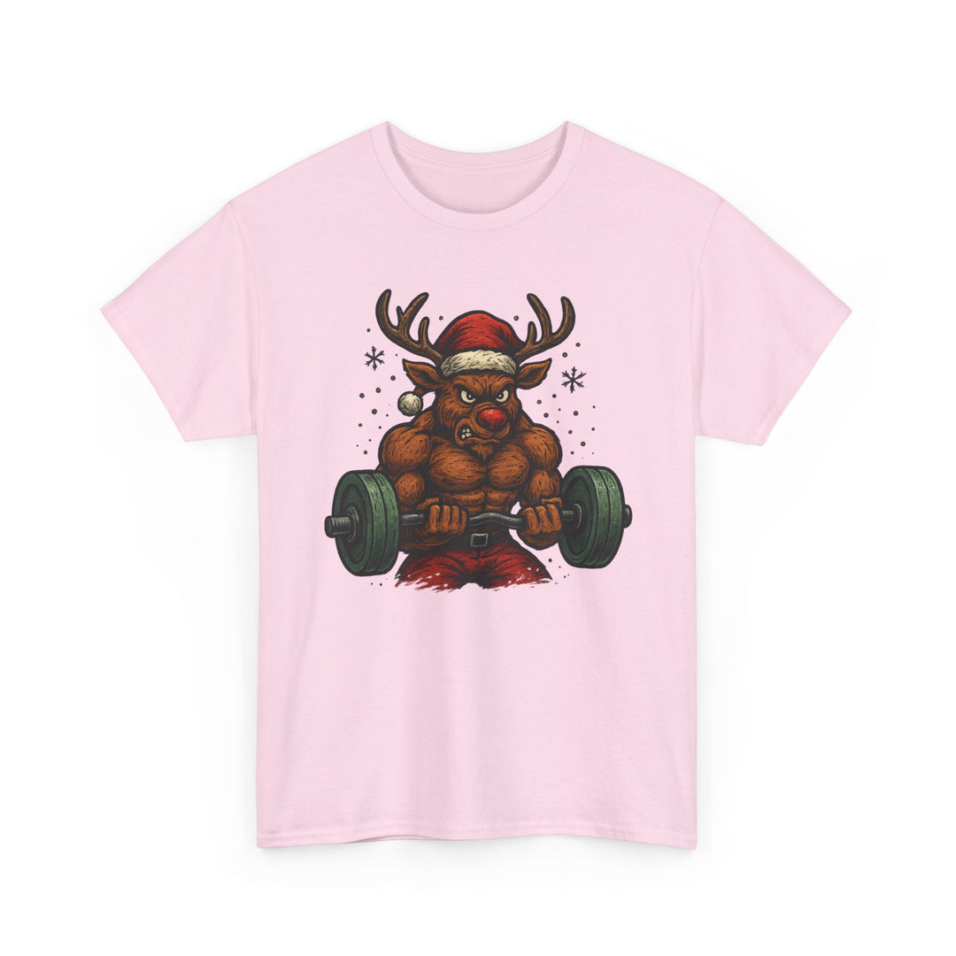 Reindeer Barbell Curl. Unisex Heavy Cotton Tee