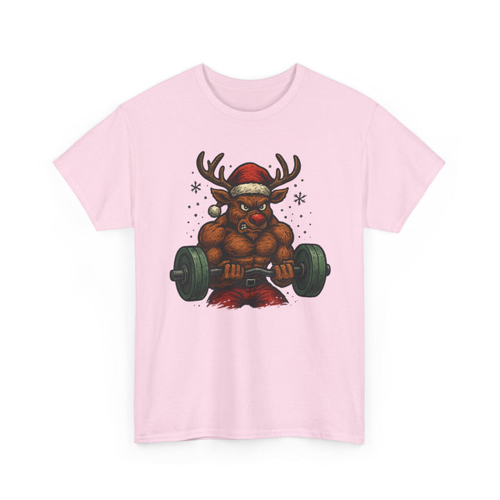 Reindeer Barbell Curl. Unisex Heavy Cotton Tee