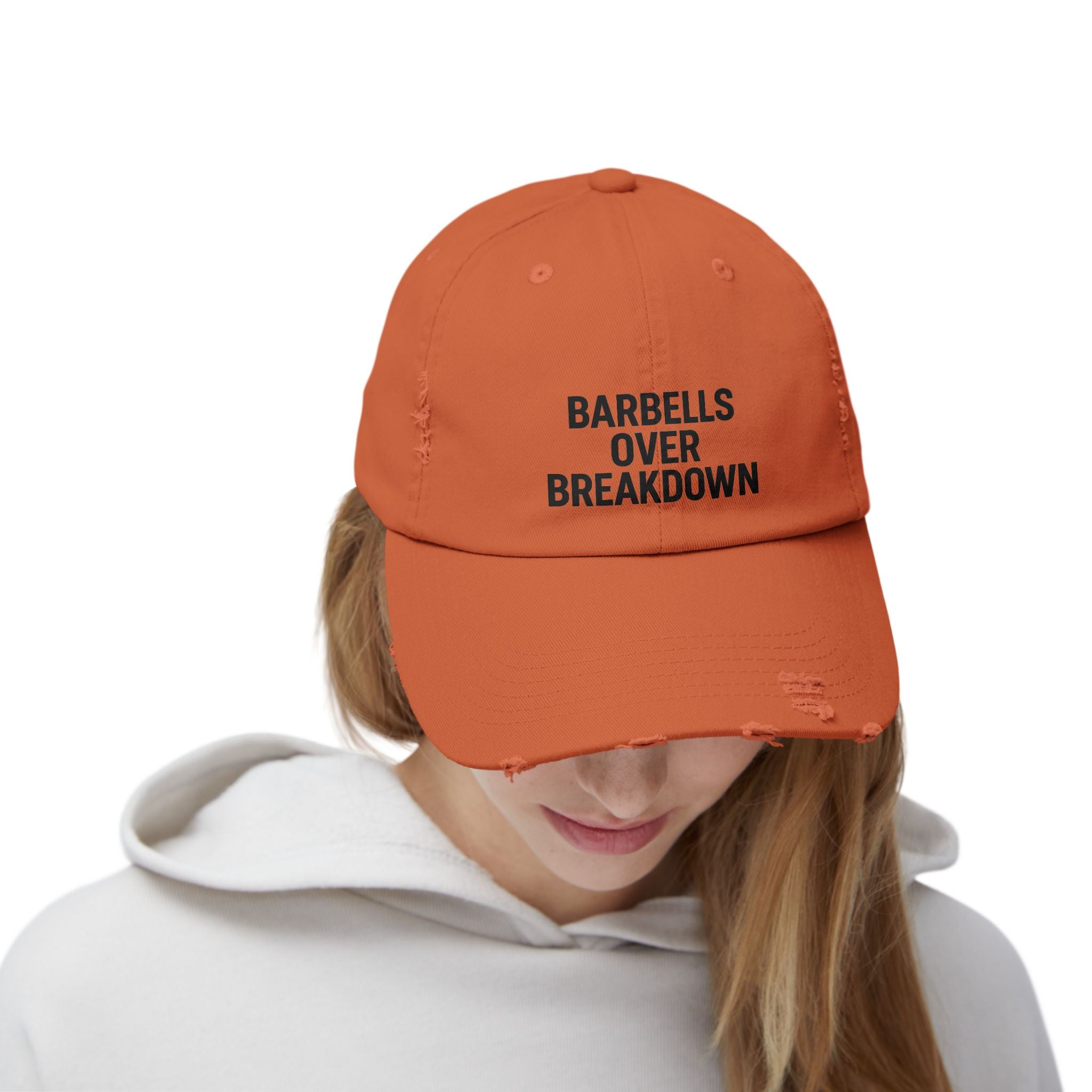 Barbells Over Breakdown: Unisex Distressed Cap