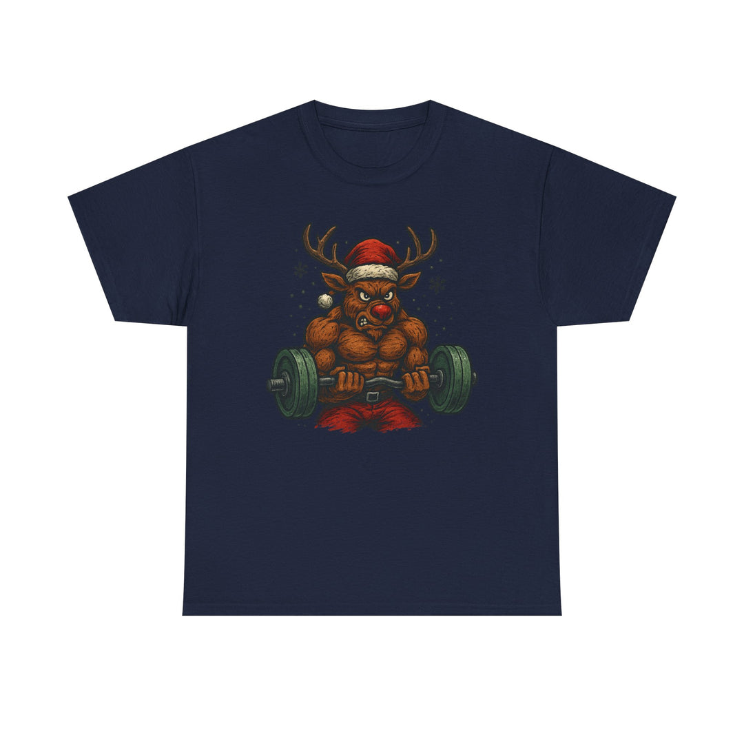 Reindeer Barbell Curl. Unisex Heavy Cotton Tee