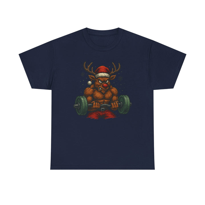 Reindeer Barbell Curl. Unisex Heavy Cotton Tee