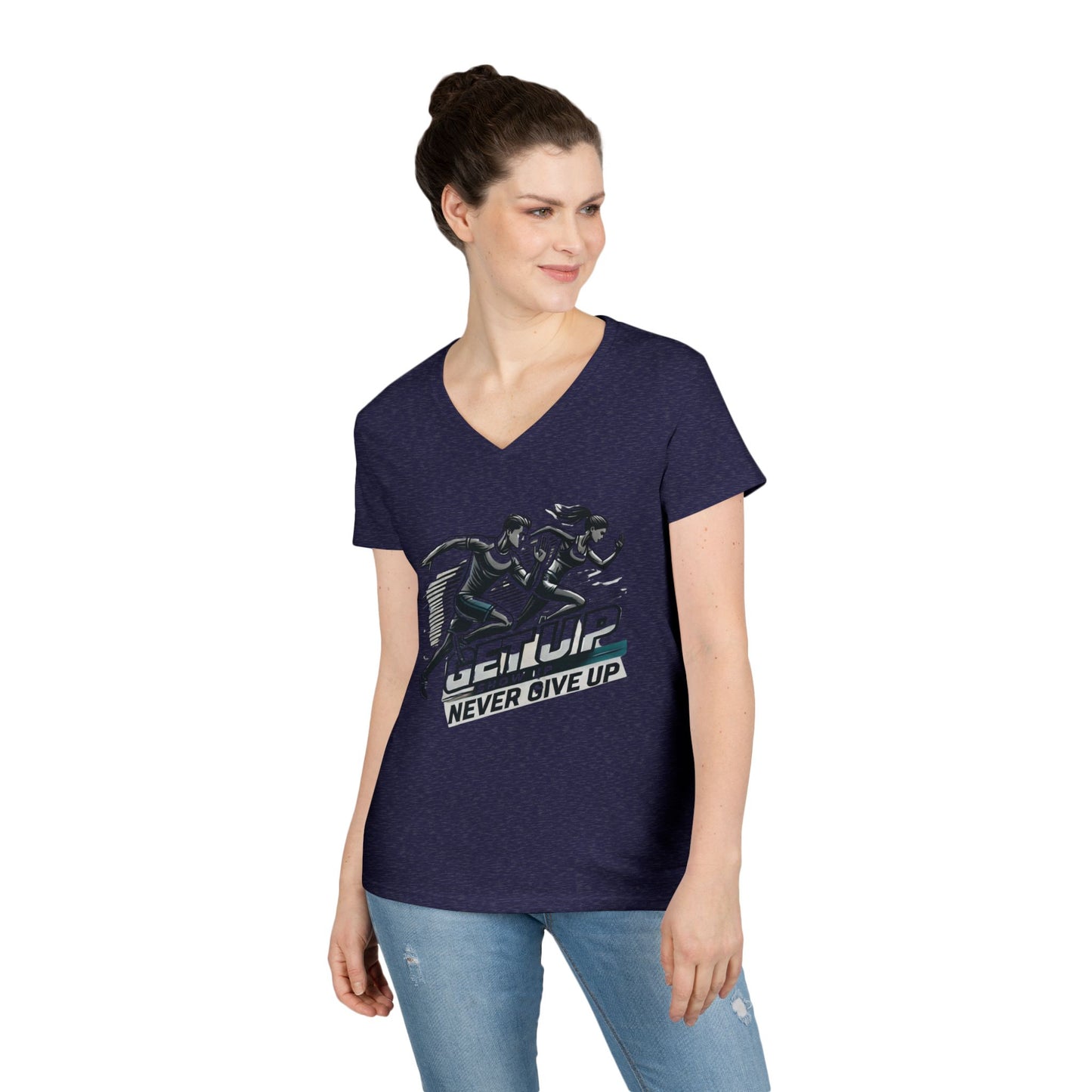 Run Through It Women's V Neck-Strength in Motion