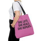 She Lifts. She Heals. She Repeats. Tote Bag